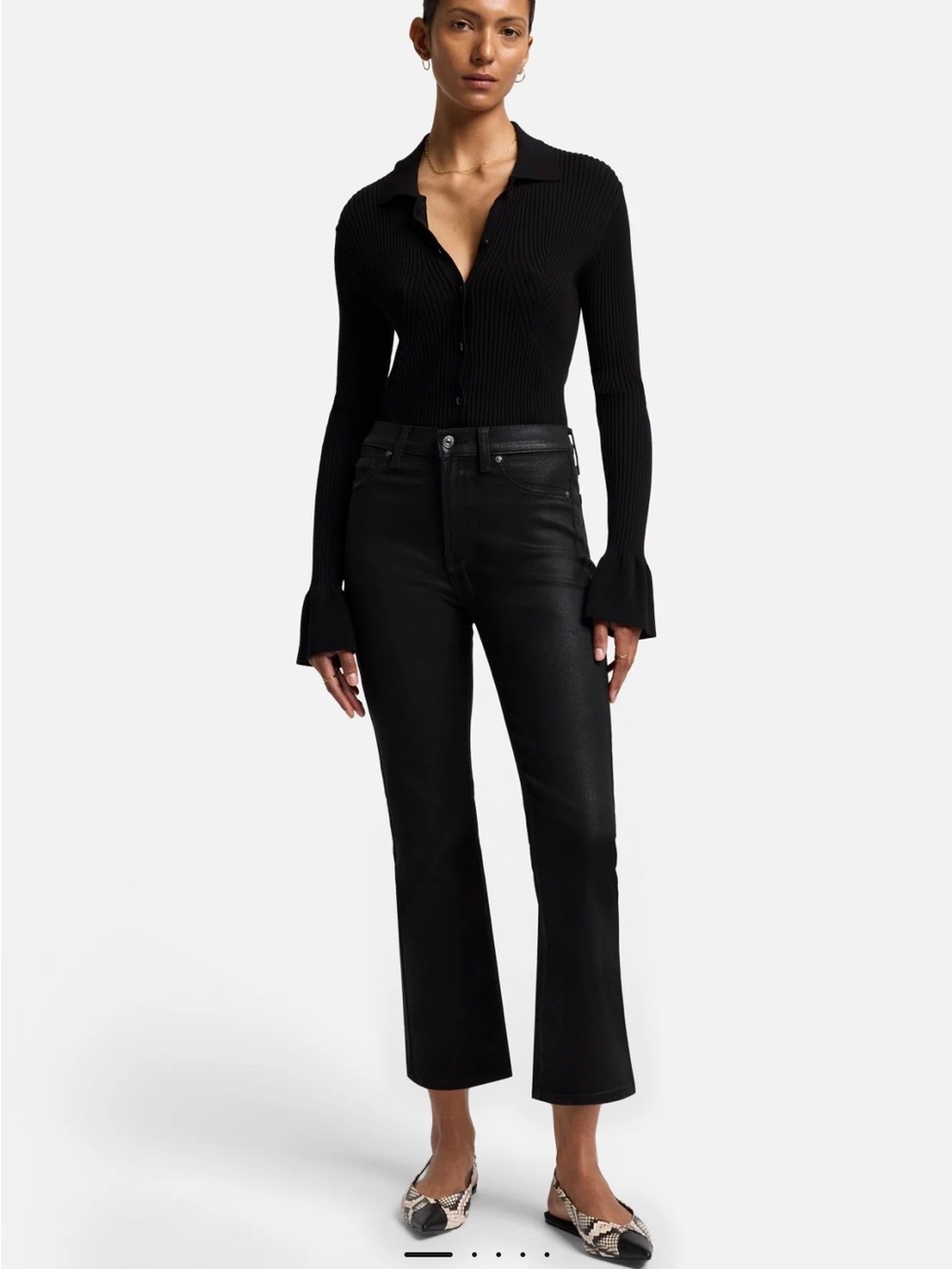NWT 7 For All Mankind Black Coated Slim Kick Jeans